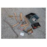 TOOL BOX, HAMMER, HATCHET, HANDLES, ETC