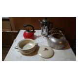 STONEWARE BOWL W/LID & MISC