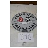 CHEVY CORVETTE ENAMEL ON HEAVY STEEL METAL SIGN
