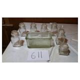 VINTAGE SALT GLASS BOWL & SQUIRE JARS