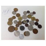 BAG OF 36 FOREIGN COINS