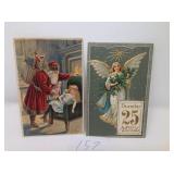 2 OLD EMBOSSED CHRISTMAS POST CARDS..1908