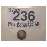 SILVER BARBER U.S. HALF.....1901