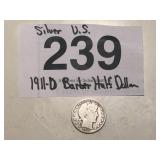 U.S. SILVER BARBER HALF DOLLAR...1911-D