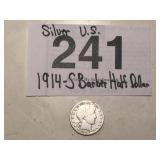 U.S. SILVER BARBER HALF DOLLAR...1914-S