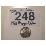 SILVER U.S. MORGAN DOLLAR...1921    NICE
