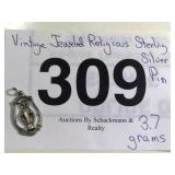 VINTAGE JEWELED RELIGIOUS STERLING PIN