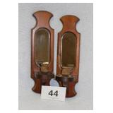 WOOD CANDLE HOLDERS W/MIRROR 4-1/2 X 15 1/2 X 5