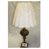 ORNATE CONVERTED OIL LAMP, NEW SHADE 18 X 38