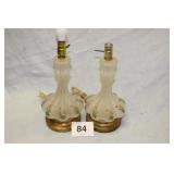 PAIR PAINTED LAMPS, NO SHADES   17"