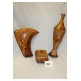 PAIR WOOD ORIENTAL URNS...14X25