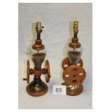 2 LAMPS, WOOD GLASS-METAL   21X7