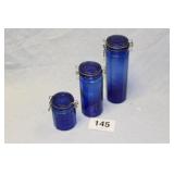 COBALT BLUE CANISTERS, 1 MISSING CLASP..6-10-13"