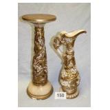 HEAVY VASE 25" & STAND 29", HAS SMALL CHIP