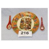 ORIENTAL PLATE & 2 SPOONS...10"