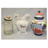 FRUIT PITCHER, JAR W/LID, GINGER JAR
