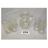 PITCHER & 8 GLASSES, GLASS IS 7"