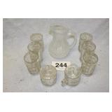 PITCHER & 6 GLASSES, CREAMER & SUGAR