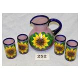 HAND PAINTED PITCHER & GLASSES