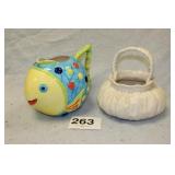 FLOWER POTS, 1 USED, 1 NEW, FISH 12 X 8