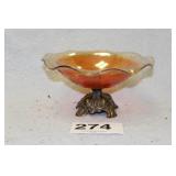 METAL FOOTED GLASS DISH 9 1/2"