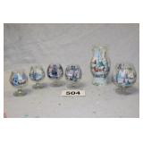 5 FROSTED CANDLE HOLDERS & 1 CHIMNEY