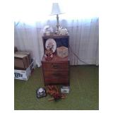 Two drawer cabinet with misc