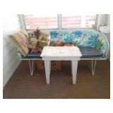 Three seater bench with stool and decor