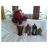 Flower vase with flowers and 3 candle lamps