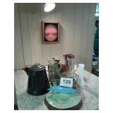 ASSORTED KITCHEN ITEMS, GRANITE COFFEE POT