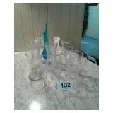 GLASS VASES, PITCHER, ETC