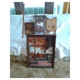 2 hand painted sleds and 2 pictures