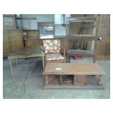 Card table, coffee table, chair, shelf