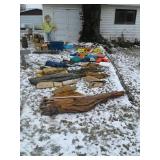 Clothes, tent, gun case, and life jackets