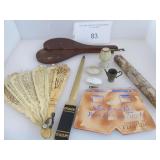 OLD FAN, LETTER OPENER, OCCUPIED JAPAN RUG HOOK