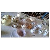 LOT OF TEA POSTS; CAKE STAND; ETC...