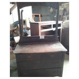 VINTAGE DRESSER & MIRROR,(MIRROR FRAME IN PIECES)