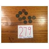 10 OLD US. INDIAN HEAD PENNIES