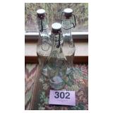 LOT OF 3 EMPTY GLASS BOTTLES, WIRE BALE CAPS