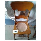HIGH BACK WOODEN CHAIR W/ EMBOSSED DESIGNED SEAT