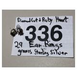 DIAMOND CUT & RUBY HEART STERLING EARRINGS