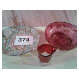 GOLDEN PEONY PLATE, MISC. GLASSWARE