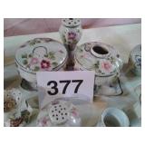 FLORAL DRESSER SET AND HAT PIN HOLDER JAPAN