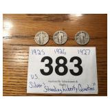 STANDING LIBERTY US SILVER QUARTERS..1925, 26, 27