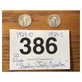 SILVER STANDING LIBERTY QUARTERS 1928-D, 1929-S
