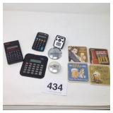 CALULATORS, COASTERS, ETC