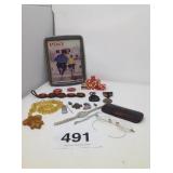 VINTAGE READING GLASSES, NORMAN ROCKWELL TRAY, ETC