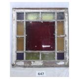 VTG STAIN GLASS WINDOW (DAMAGED) 28"W 29" T