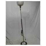 BRASS FLOOR LAMP, FLOWERED GLASS SHADE