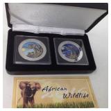 AFRICAN WILDLIFE TWO 1 OZ SILVER COINS